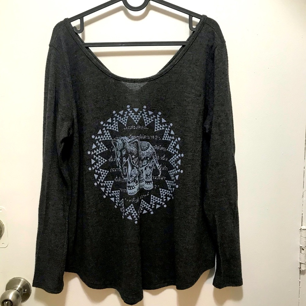 Paper Crane black (grayish) elephant prints long sleeve size Large